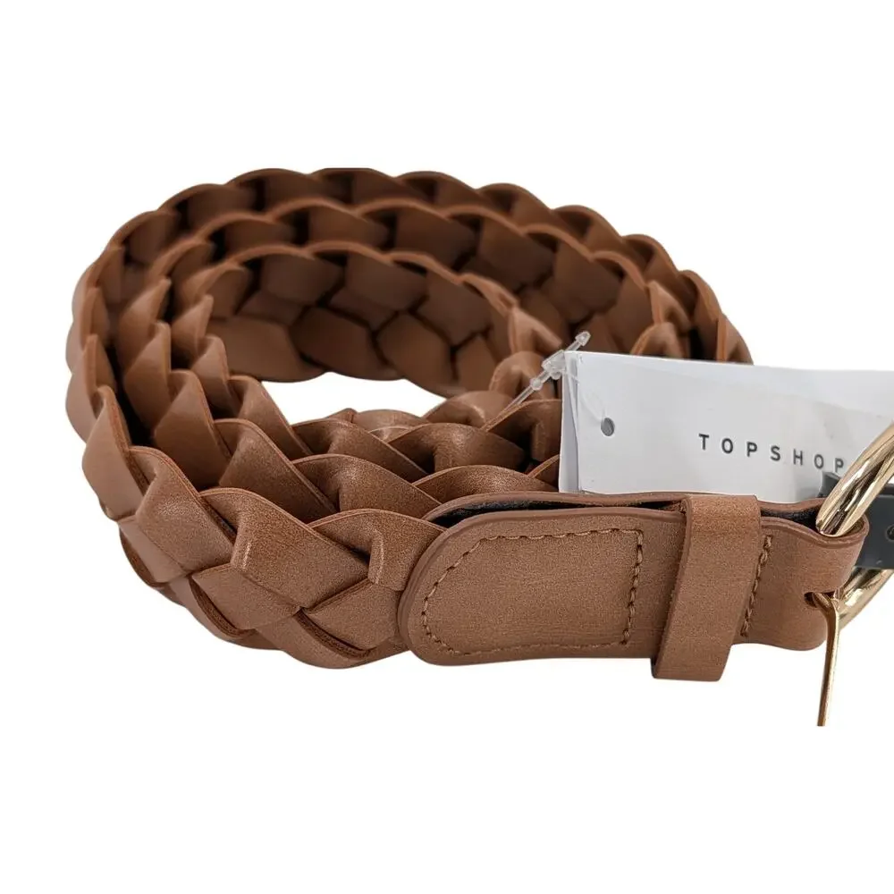 Womens Tan Woven Vegan Leather Belt Size S/M